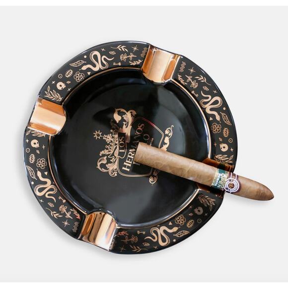Mystique Large Black Gold Ceramic Cigar Ashtray 4 Cigars Indoor Outdoor Ashtrays - Picture 4 of 6